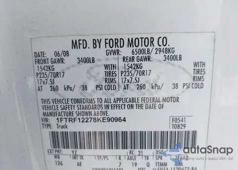 2008 Ford F-150 Stx/Xl/Xlt from USA, damaged, VIN 1FTRF12278KE90964